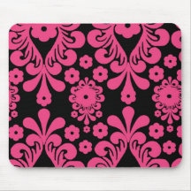 black raspberry red pink mod damask mouse pad