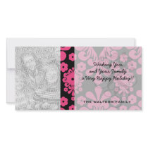 black raspberry red pink mod damask personalized photo card