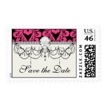 black raspberry red pink mod damask postage stamp