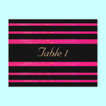 Black & Raspberry Striped Table # Card postcards