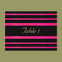 Black & Raspberry Striped Table # Card postcards