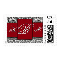 Black, red and white damask monogram postage by perfectpostage Black, red and white damask monogram postage