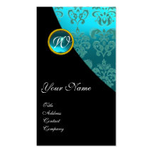 BLACK RED BLUE BICYCLE WEDDING DAMASK MONOGRAM BUSINESS CARD