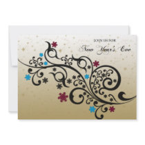 Black Red Blue Scroll Snowflake New Years Eve Invite