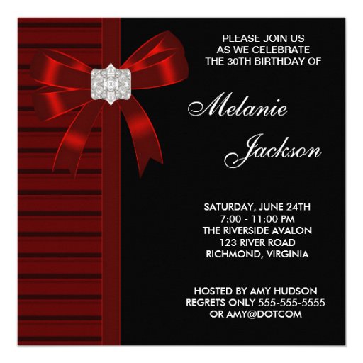Black Red Bow Womans 30th Birthday Party Personalized Invitations