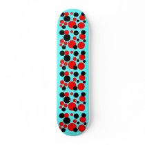 Black & Red Bubble Dots On Turquoise skateboards by JuJuGarden Black & Red Bubble Dots On Turquoise skateboards