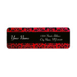 BLACK  RED BURGUNDY DAMASK CUSTOM RETURN ADDRESS LABELS