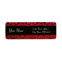 BLACK  RED BURGUNDY DAMASK CUSTOM RETURN ADDRESS LABELS