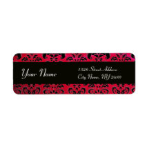 BLACK  RED BURGUNDY DAMASK CUSTOM RETURN ADDRESS LABELS