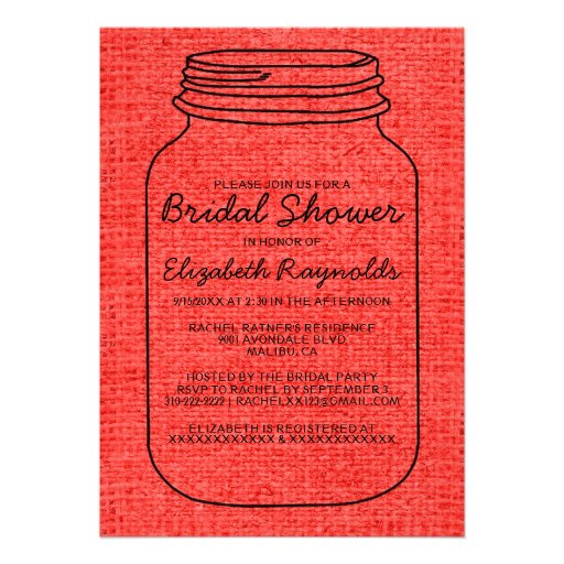 Black Red Burlap Mason Jar Bridal Shower Invites