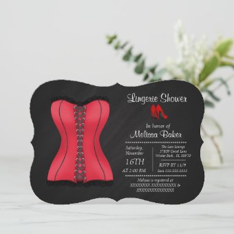 Black Red Corset Lingerie Bridal Shower Invite Zazzle