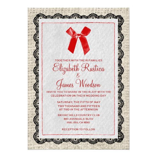 Black & Red Country Burlap Wedding Invitations