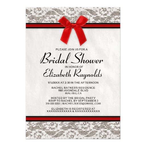 Black & Red Country Lace Bridal Shower Invitations