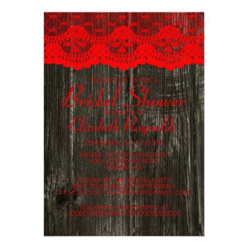 Black & Red Country Lace Bridal Shower Invitations