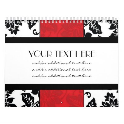 Black & Red Damask Calendar by cami7669