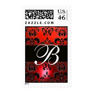 BLACK RED DAMASK RUBY MONOGRAM, stamp