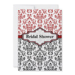 Black red damask wedding bridal shower invitation