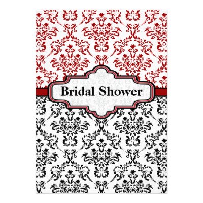 Black red damask wedding bridal shower invitation