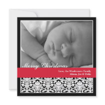 Black red elegant damask merry Christmas holiday Personalized Invite