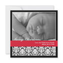 Black red elegant damask merry Christmas holiday invitation