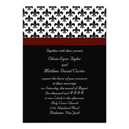 Black Red Fleur De Lis Wedding Personalized Announcements