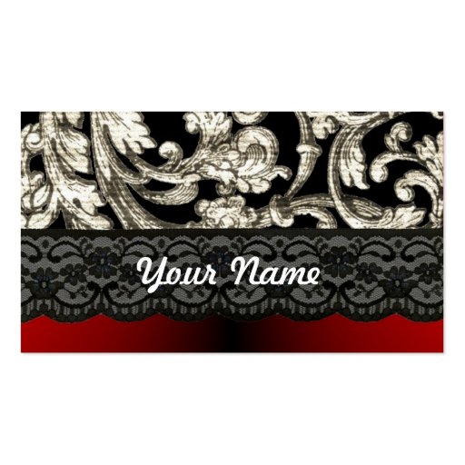 Black & red floral damask pattern business card