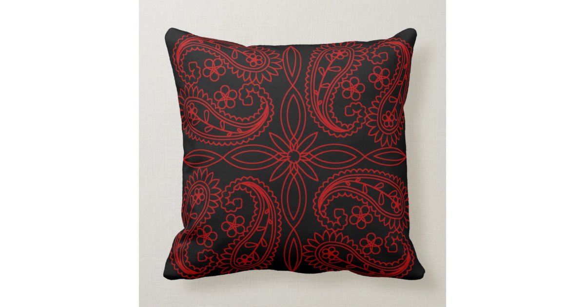 Black & Red Floral Paisley Pattern Throw Pillow Zazzle