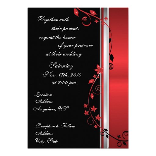 Black & Red Floral Wedding Photo Invitations