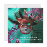 BLACK RED FUCHSIA JESTER MASK  Masquerade Ball Personalized Invites