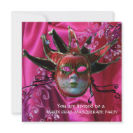 BLACK RED FUCHSIA JESTER MASK ,Masquerade Party invitation
