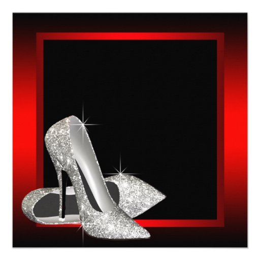 Black Red Glitter High Heels Womans 50th Birthday Custom Invite
