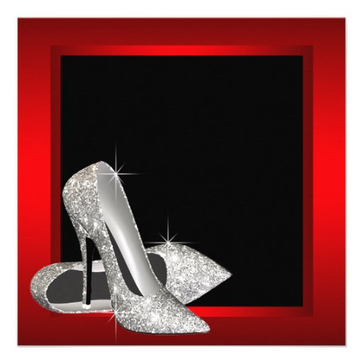Black Red Glitter High Heels Womans 50th Brithday Custom Invitations
