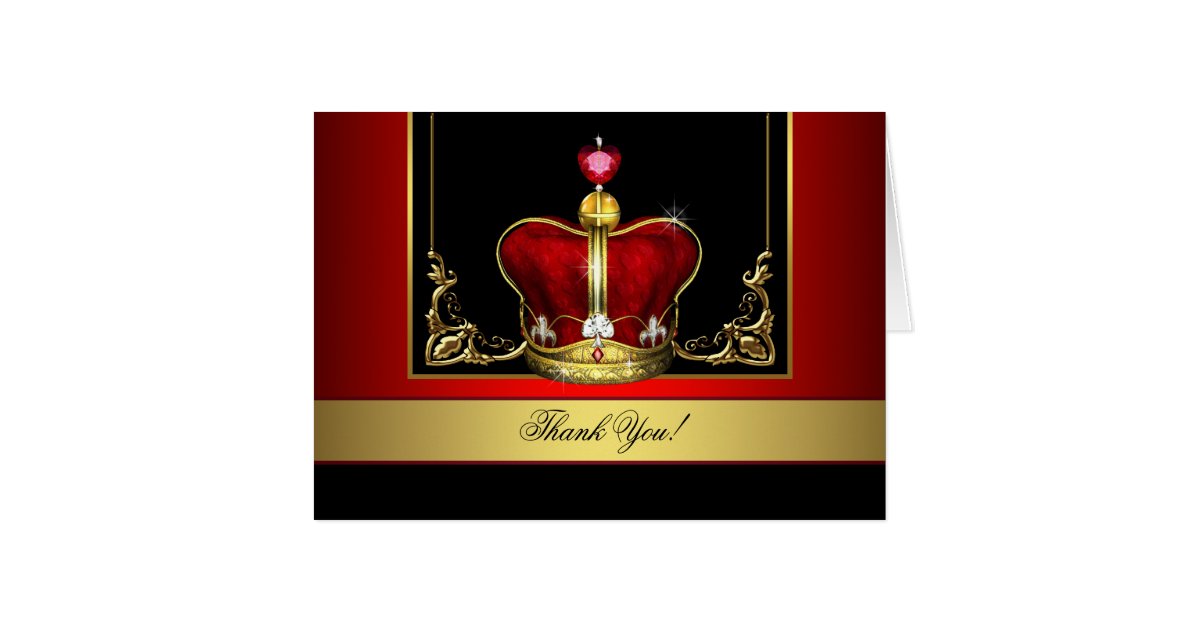 Black Red Gold Crown King Prince Thank You Cards | Zazzle