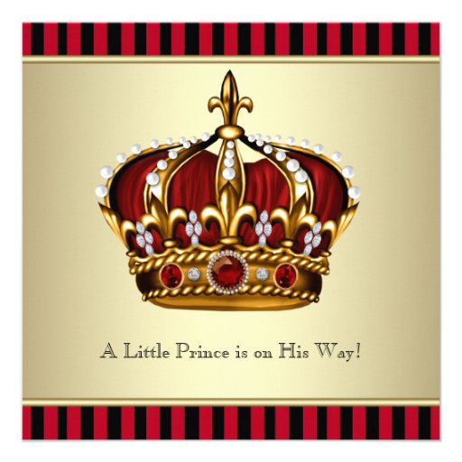 Black Red Gold Crown Little Prince Boy Baby Shower Invitation