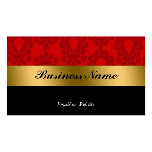 Black Red Gold Damask Business Card (back side)