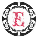 Black red goth punk monogram initial wedding favor sticker