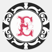 Black red goth punk monogram initial wedding favor stickers