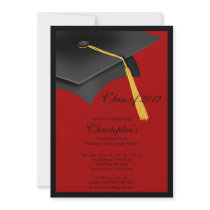 Black Red Grad Cap Graduation Party Invitation