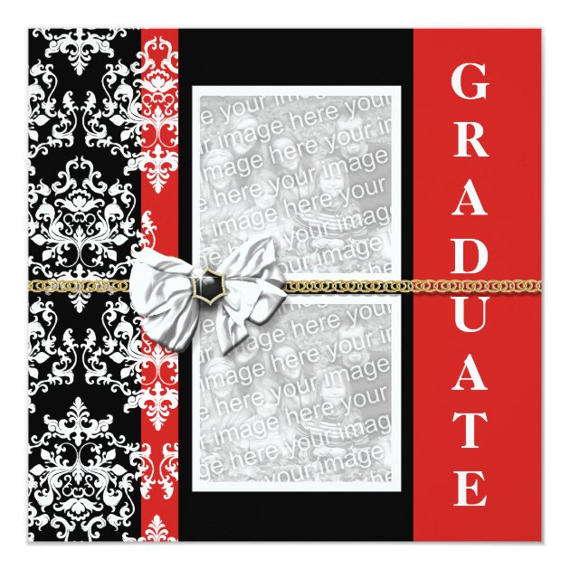 Black red graduation damask template PERSONALIZE Invitation (front side)