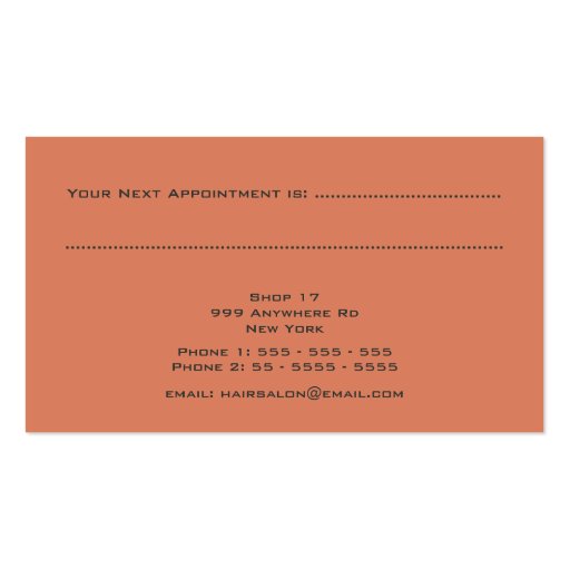 Black Red Hair Salon Appointment Business Card (back side)