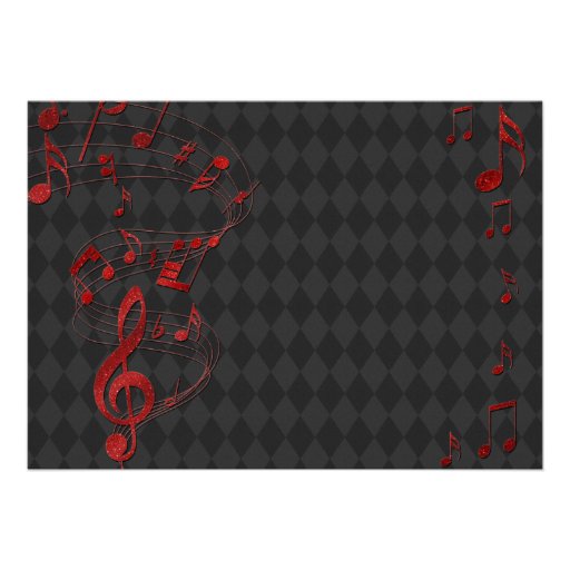 Black Red Harlequin Music Notes Wedding Invitation