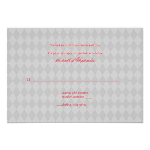 Black Red Harlequin Music Notes Wedding RSVP card Custom Announcements