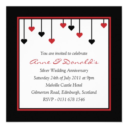 Black & Red Heart Anniversary Party Invitation