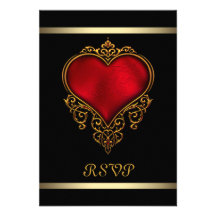 Black Red Heart Wedding Personalized Invitations
