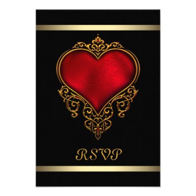 Black Red Heart Wedding Personalized Invitations