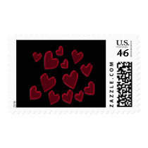 black & red hearts postage
