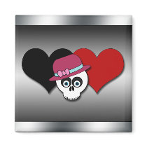 Black & Red Hearts Skull Silver Background magnet magnets