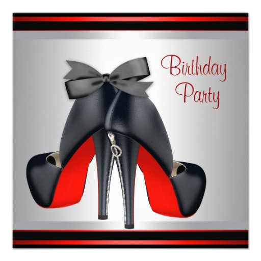 Black Red High Heel Shoes Birthday Party Invitations