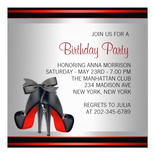 Black Red High Heel Shoes Birthday Party Invitations