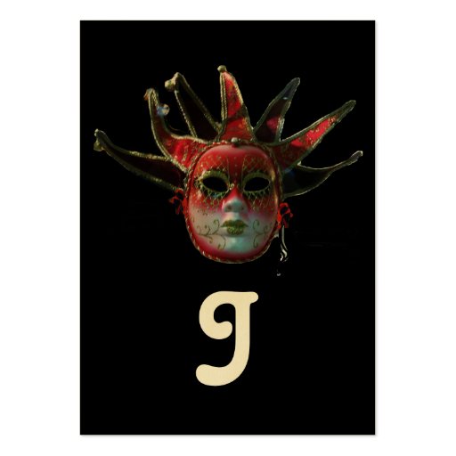 BLACK  RED JESTER MASK ,Masquerade Party Gold Business Card Templates (back side)